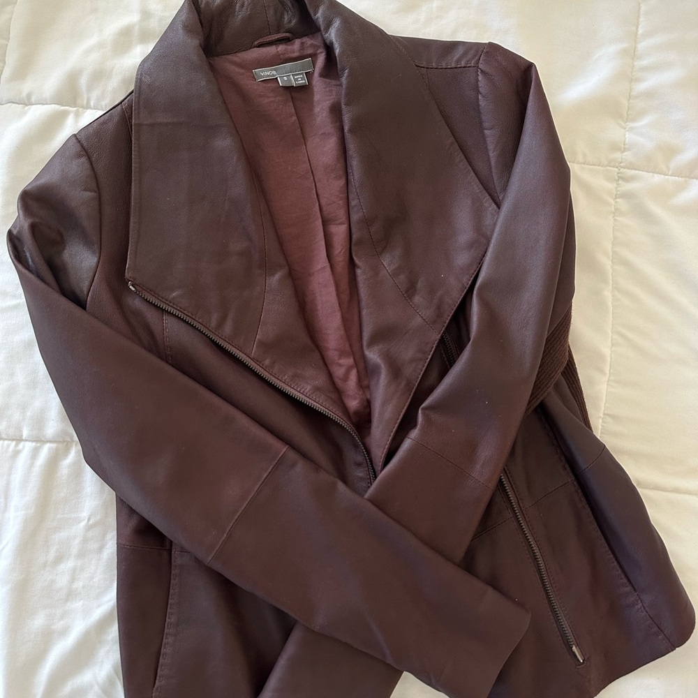 Vince Burgundy Leather Jacket